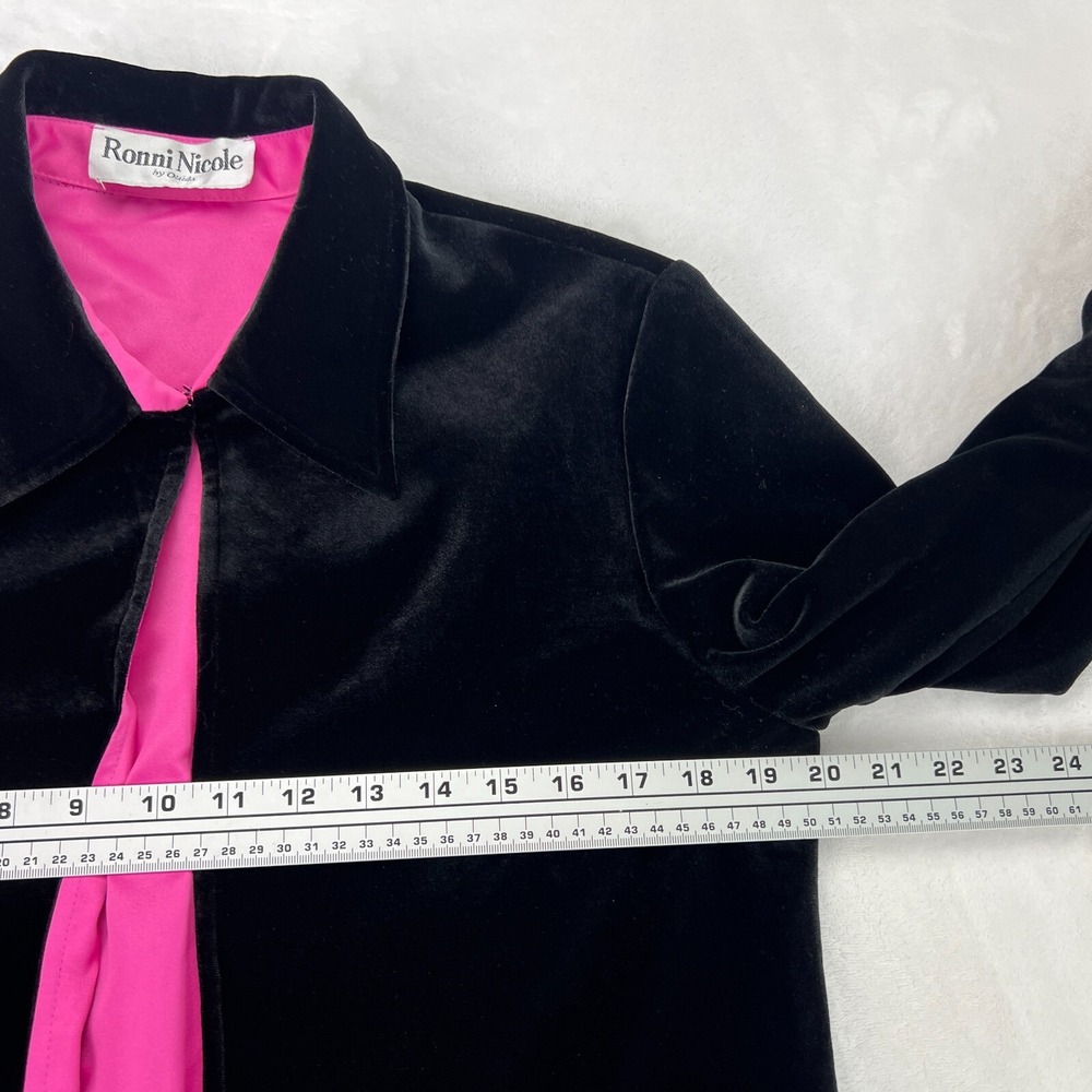 Ronni Nicole Ouida VTG Y2K‎ Black Velvet S Pink Lined Dressy Shirt Jacket Party - Picture 14 of 16